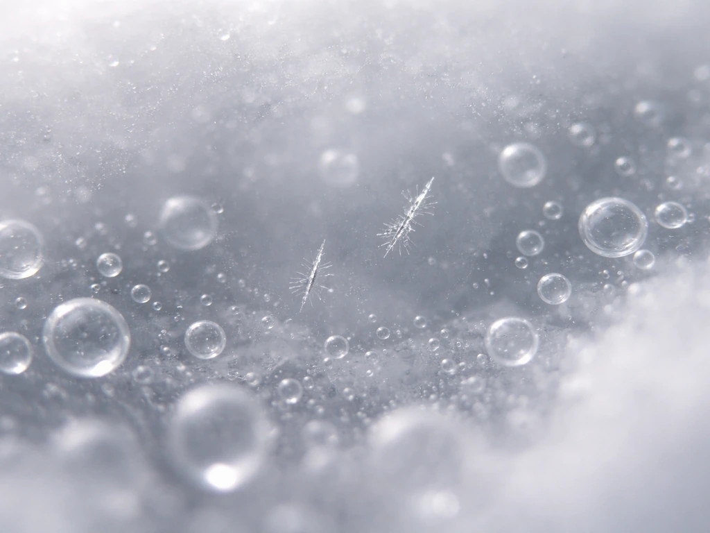 Sparse tiny ice crystals among mostly liquid droplets, suggesting suppressed ice formation in a cloud.