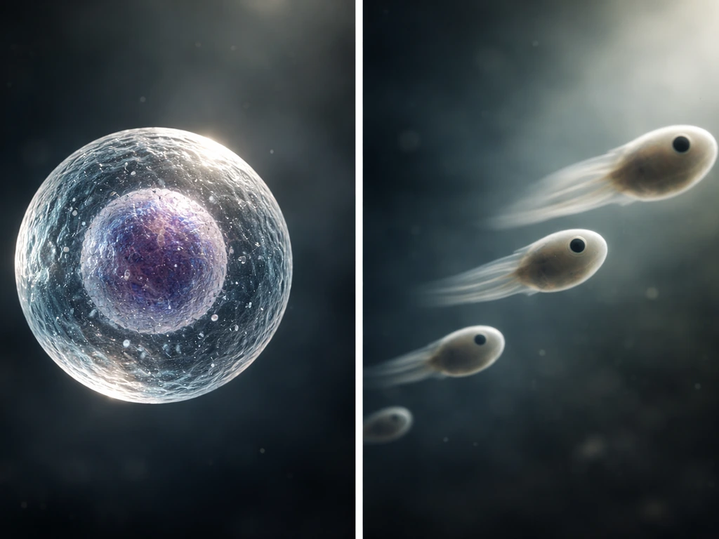 Minimal side-by-side photo concept showing a single cell swelling versus an organism growing larger over time