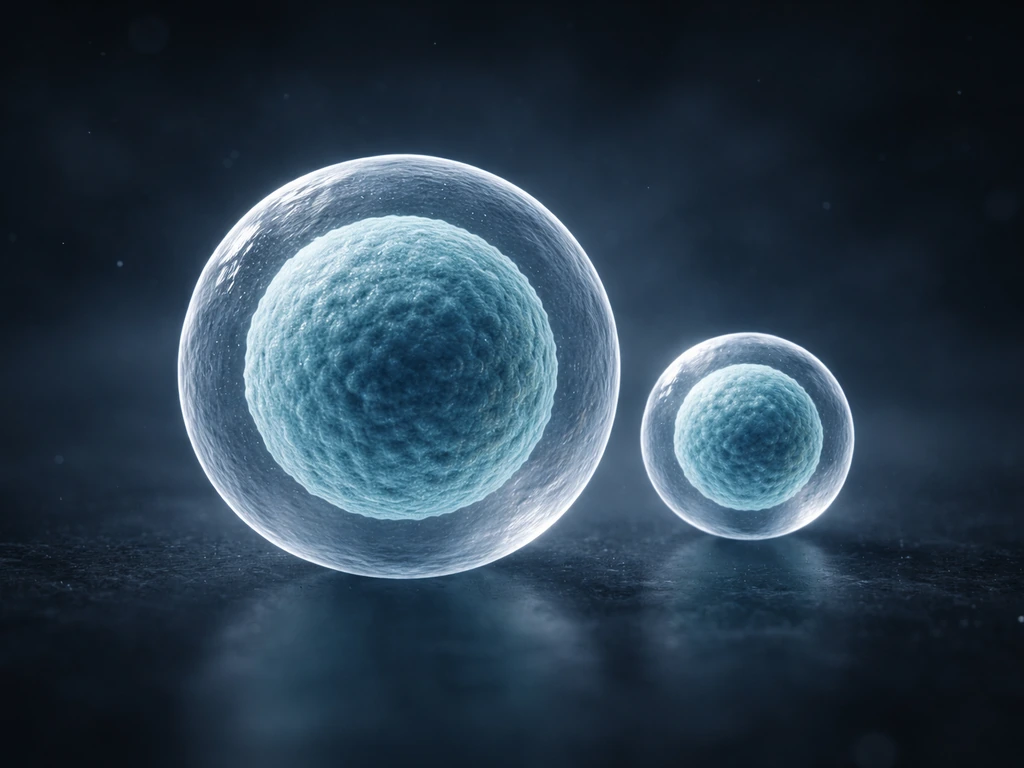 Two spherical cell models of different sizes, showing surface thickness versus internal volume proportion.