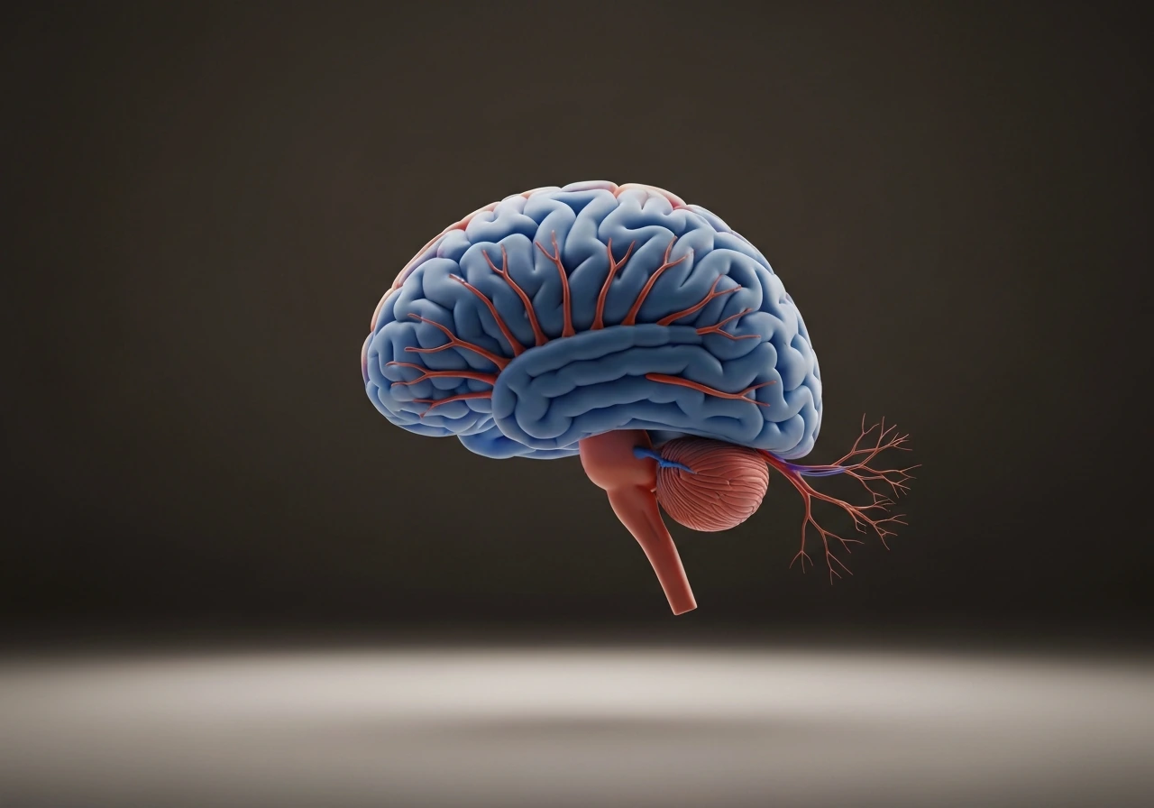 Colorful developing brain cross-section with branching neural pathways and subtle pruning motifs.