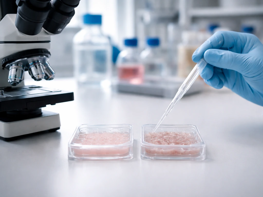 Laboratory microscope view of unlabeled cell culture wells showing two inhibitor-treated samples