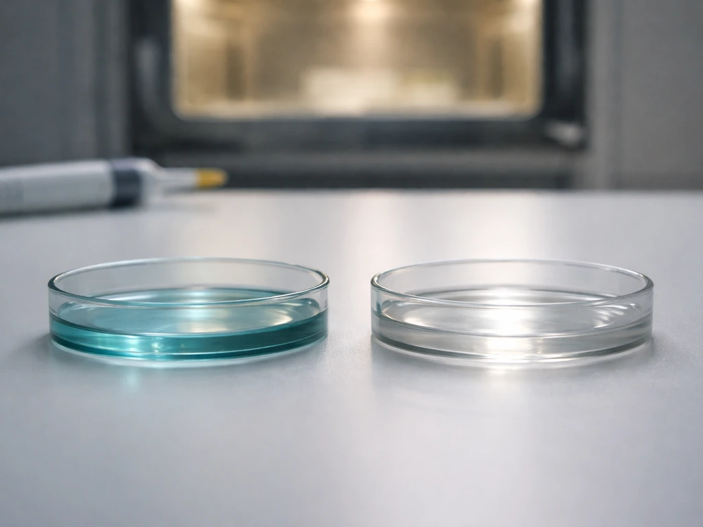 Stem cells in a lab dish under low oxygen conditions, shown with subtle teal lighting and soft focus