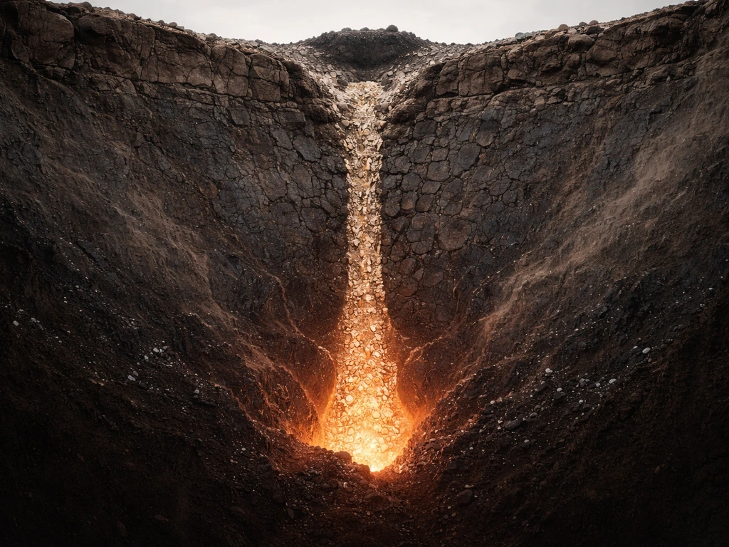 Geologic cross-section showing a deep diamond-bearing mantle zone with a kimberlite pipe rising to the surface.