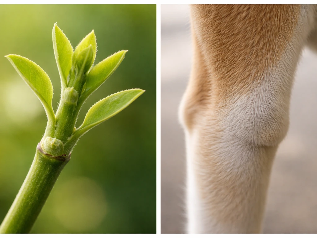 Split photo showing a plant stem with active tip growth beside an animal-like limb with limited growth zone