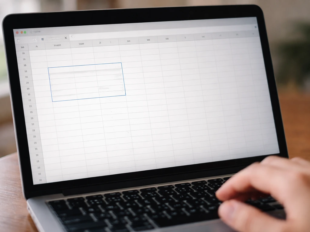 Close-up of a laptop screen showing wrapped cell text and increased row height in a spreadsheet grid