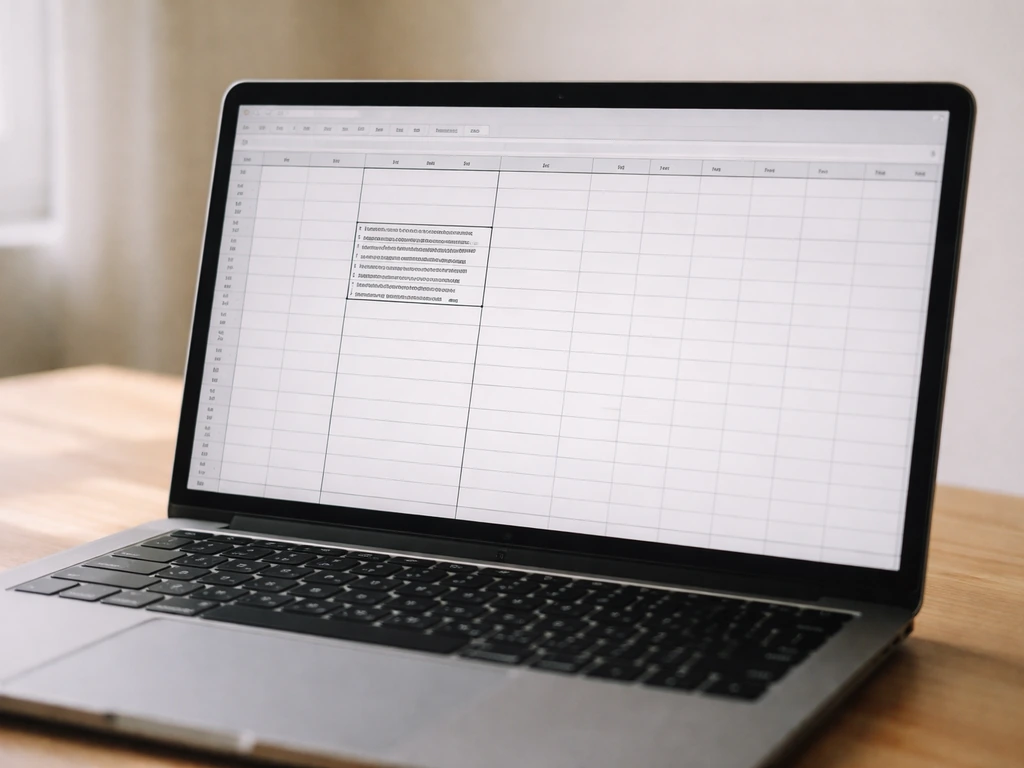Close-up of a laptop spreadsheet showing a merged cell with wrapped text cut off due to AutoFit failure.