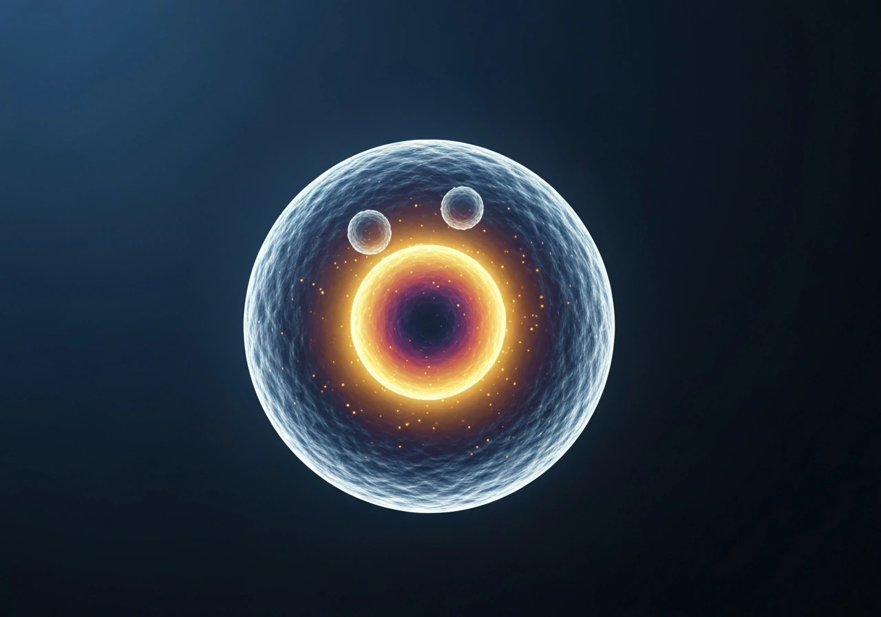 Macro view of a single spherical immune cell with oxygen/nutrient gradient fading toward the center.