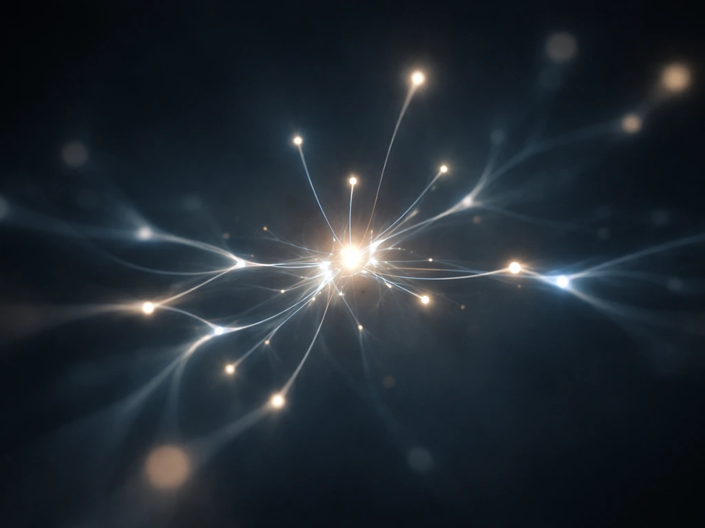 Abstract neural network of glowing nodes and links growing outward like self-assembling tissue.