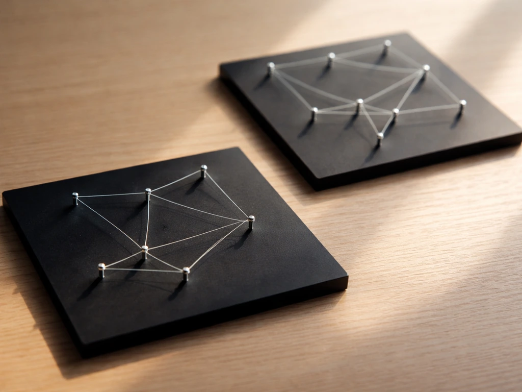 Minimal network cables on a dark desk with a sparse pattern that looks pruned and regrown over time