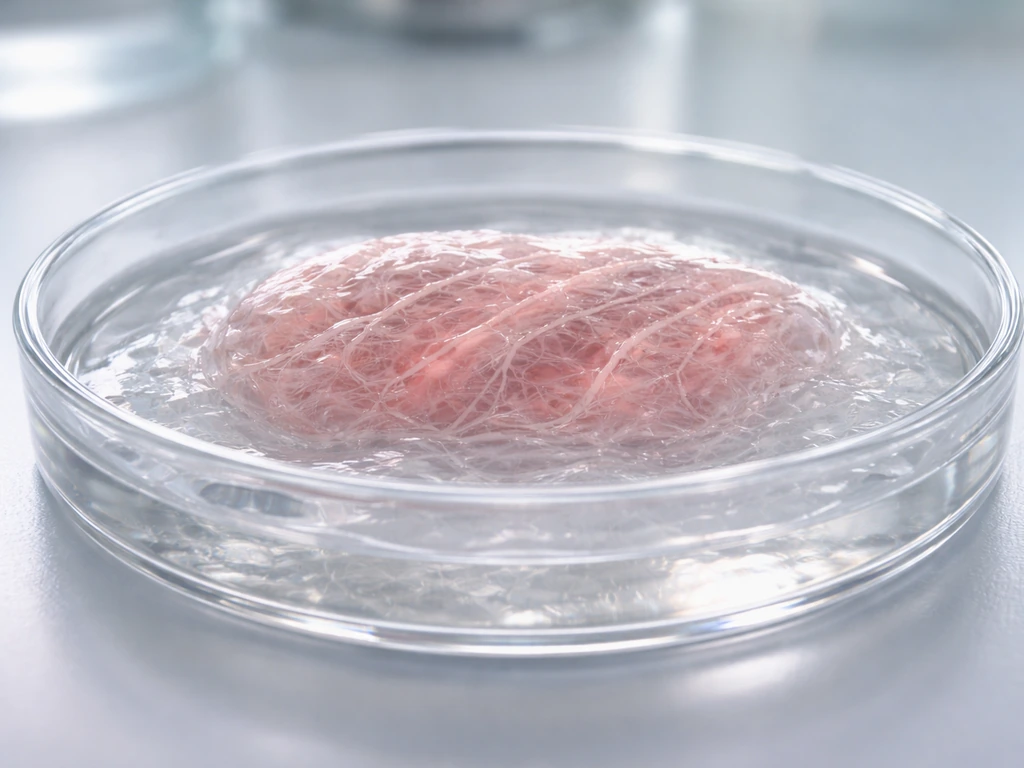 Engineered heart tissue embedded in a clear hydrogel scaffold, shown with a simple lab setup
