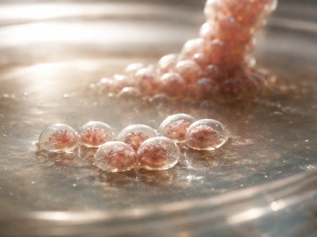 Macro view of dividing cells in liquid forming thicker tissue, suggesting biological growth over time.