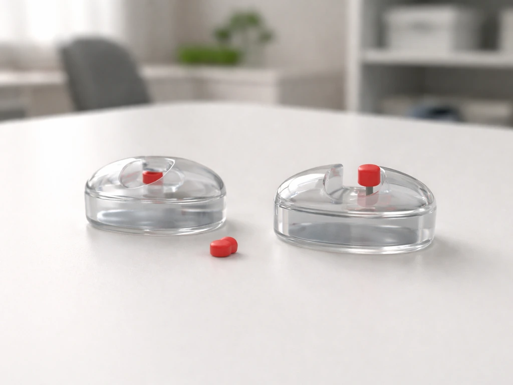 Two small unlabeled plastic models on a white table showing blocked versus connected growth signaling.