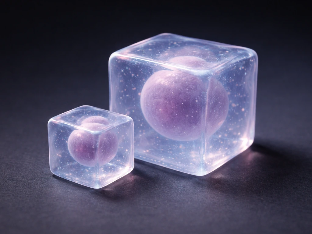 Two translucent cube-like cell models, one larger, showing volume outpacing surface area.