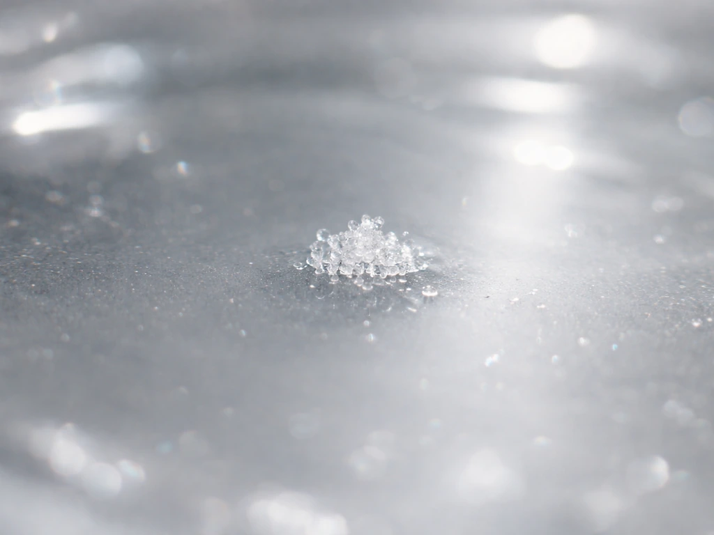 Macro view of tiny sugar molecule cluster forming the first stable seed in a supersaturated solution