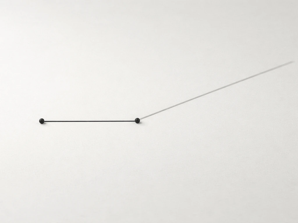Minimal geometry scene showing a finite segment ending at two points and an infinite ray continuing past one endpoint.