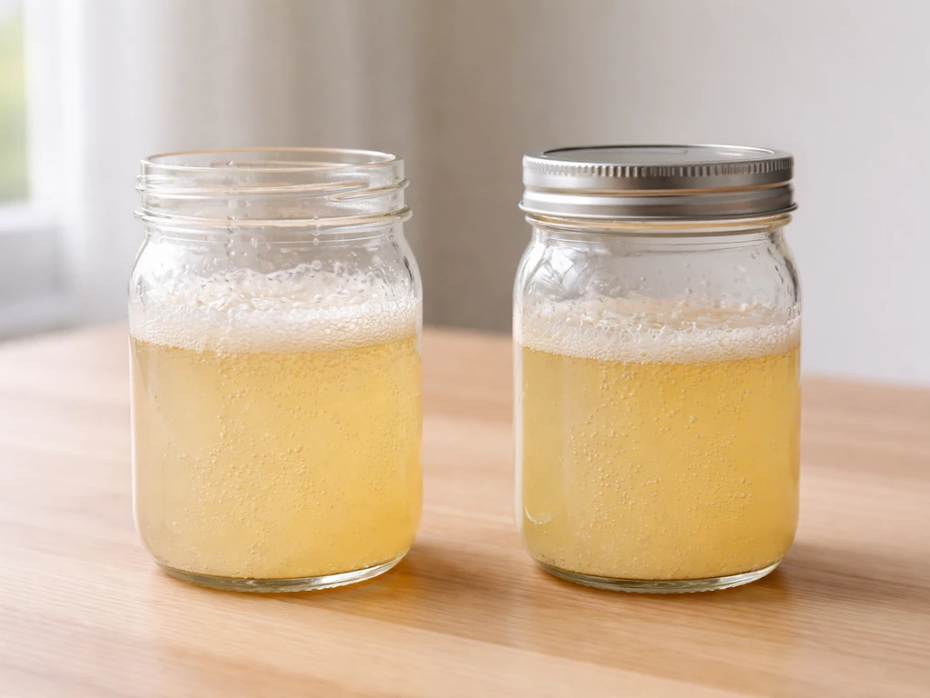 Two jars side-by-side—one bubbling vigorously and aerated, one sealed with slower fermentation—showing yeast activity