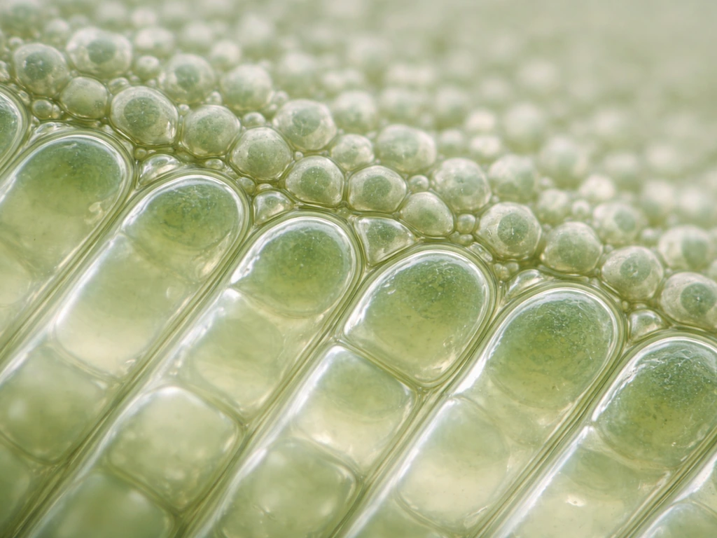 Microscope-like view of long, vacuolated plant cells in an elongation zone beside smaller meristematic cells.