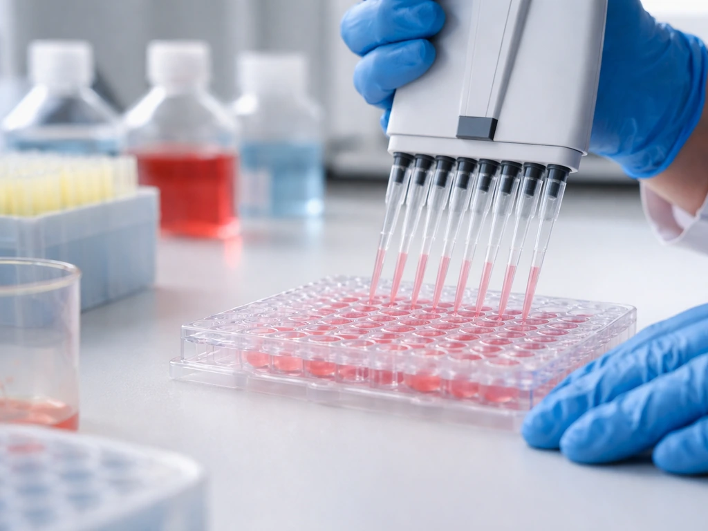 Gloved hands pipetting into organoid culture wells on a clean lab bench