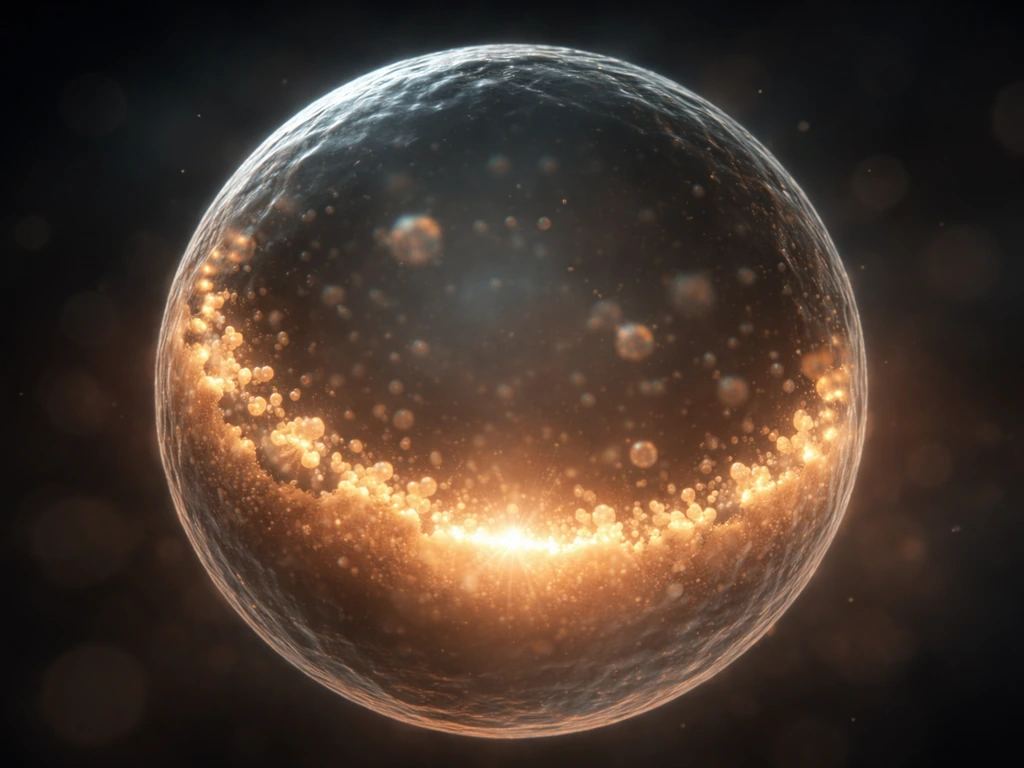 Close-up of a single cell with glowing protein clusters accumulating toward a bright G1/S checkpoint glow.