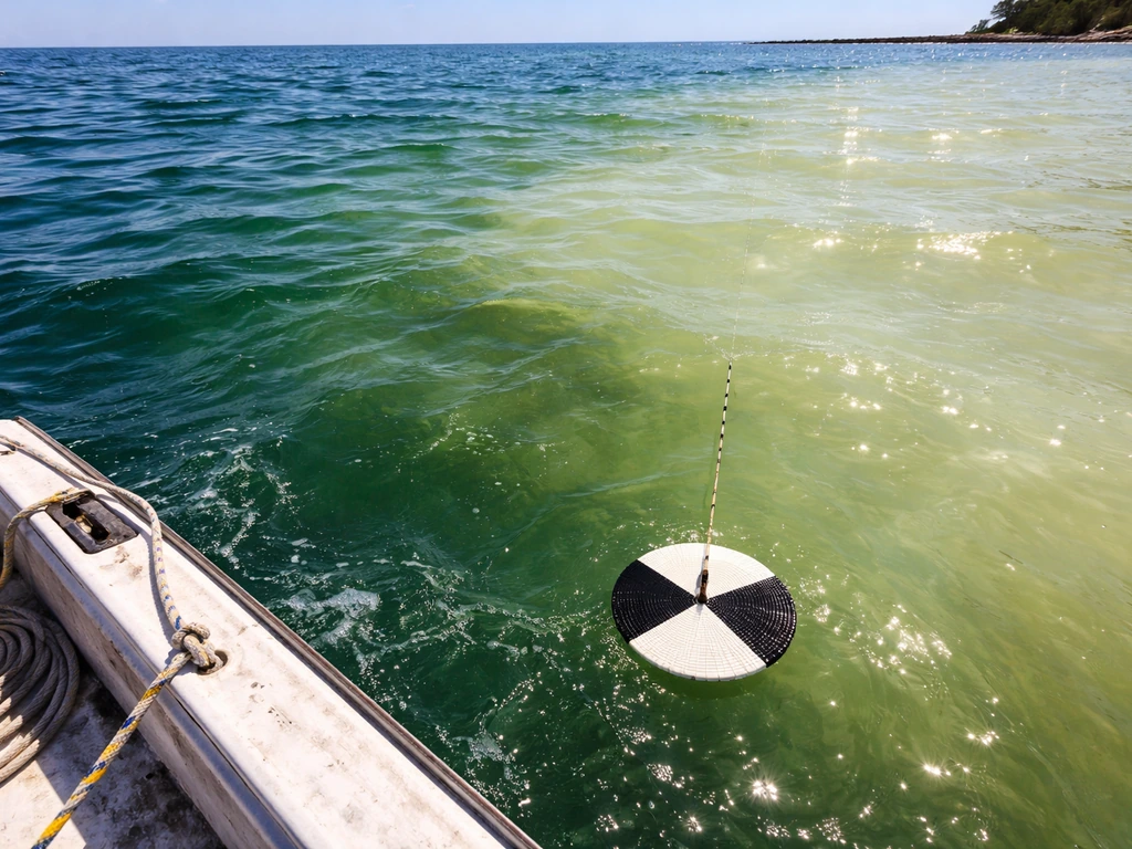 Secchi disk in a coastal water bloom transitioning from clear to green