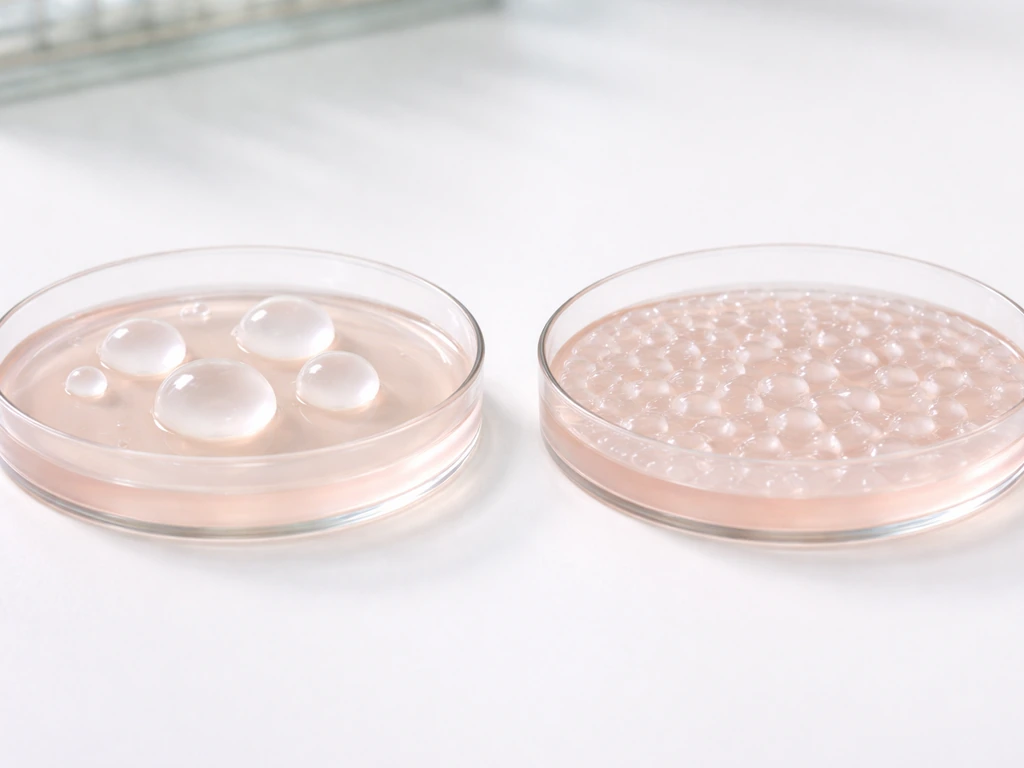 Minimal side-by-side lab scene showing one sample bulking up versus another multiplying as separate cells