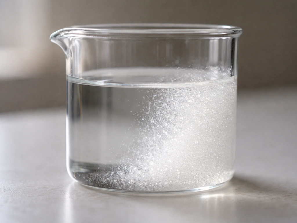 Macro view of clear sugar solution turning cloudy as tiny sugar crystals nucleate and grow
