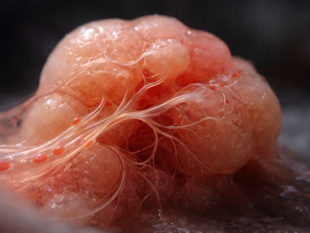 Tiny embryo tissue with delicate branching capillaries delivering oxygen and nutrients through the tissue