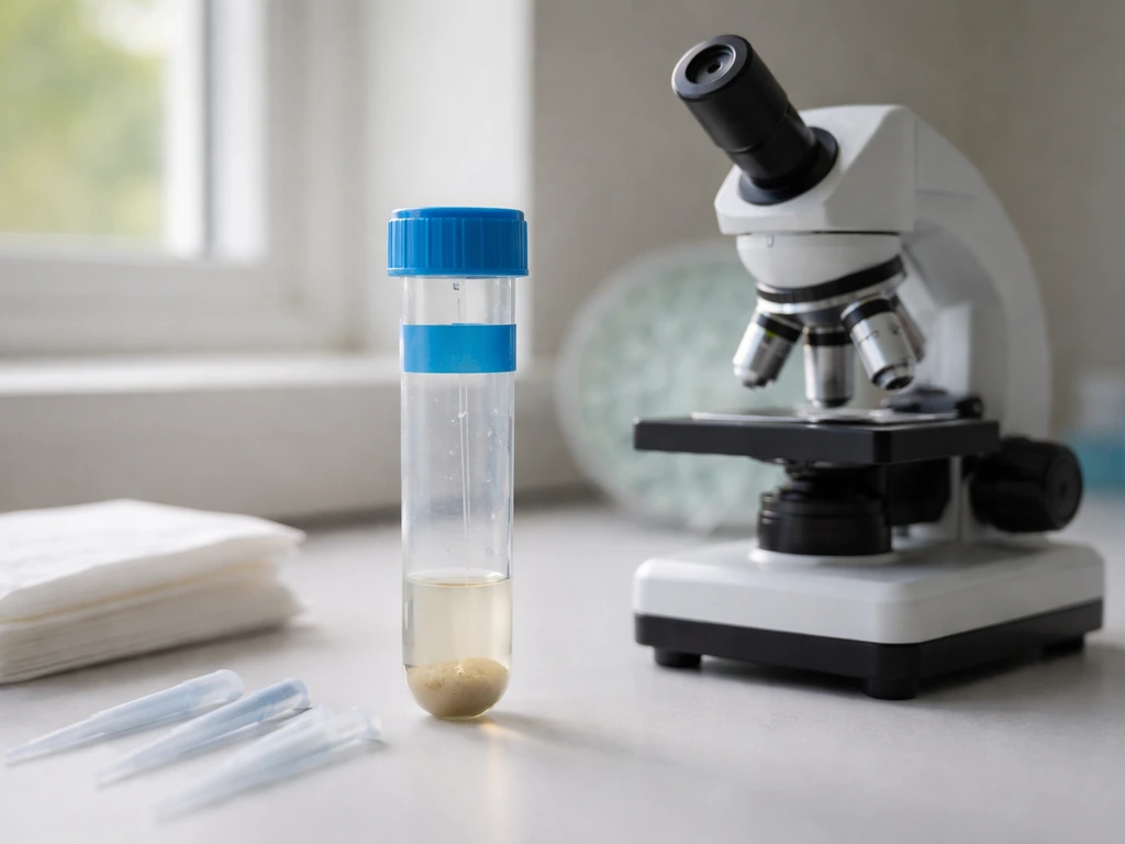 Lab bench with a centrifuge tube and microscope, suggesting setting an “enough cells” harvest target.