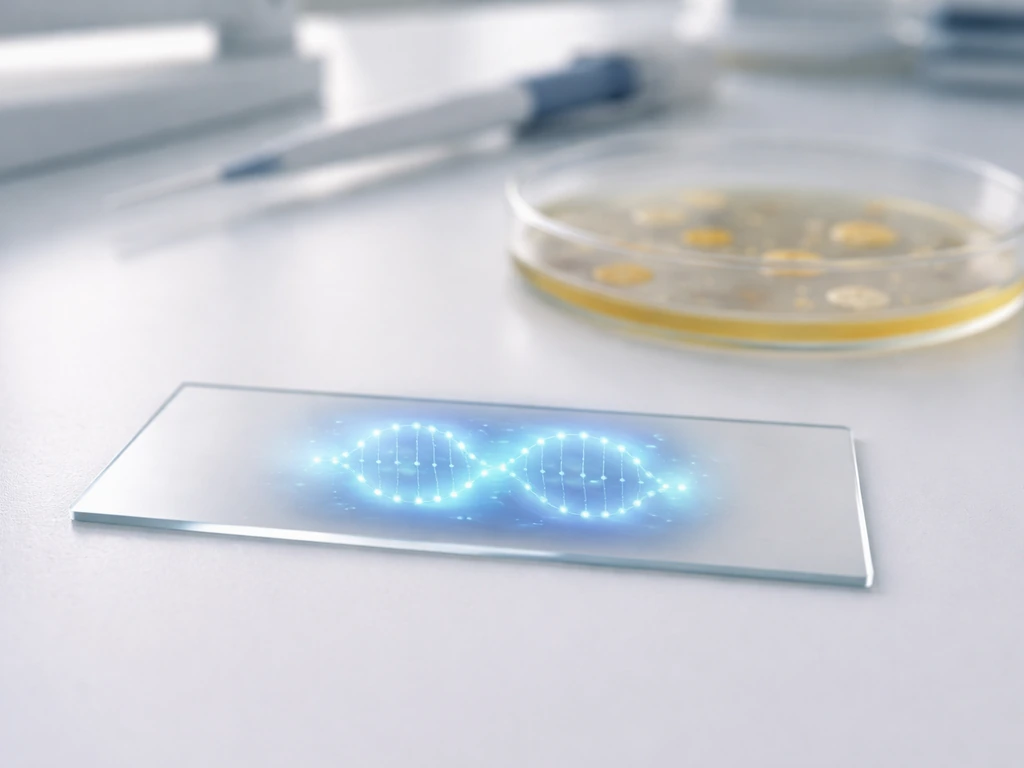 Close-up of a plasmid-like circular DNA model beside a lab agar plate with bacteria colonies in focus.