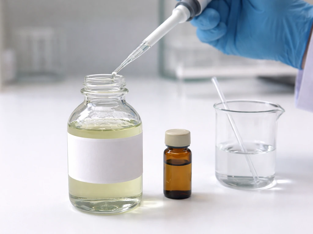 Gloved hands adding silicate to a clear bottle labeled f/2 medium using a pipette