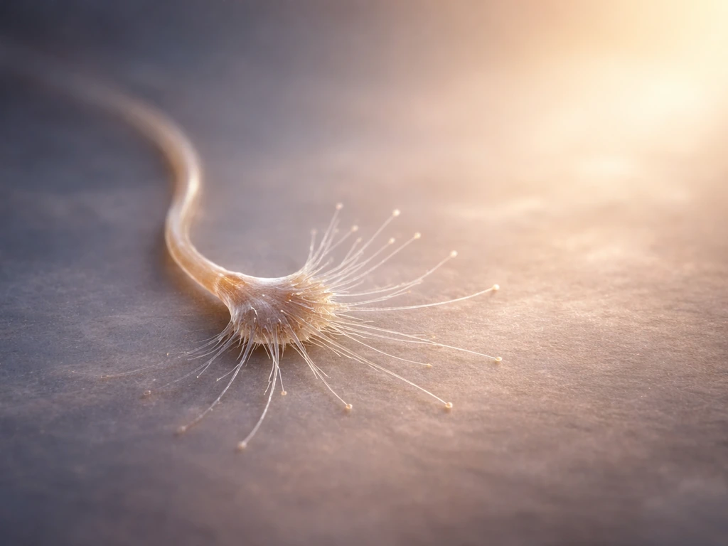 Microscopic axon growth cone probing a substrate with subtle attractive and repulsive cue gradients.