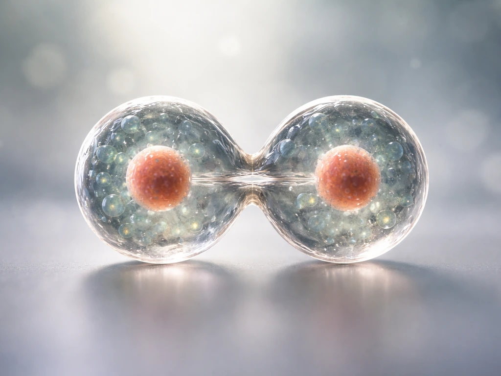 Close-up of a single cell dividing into two, showing how new cells form only from existing cells.