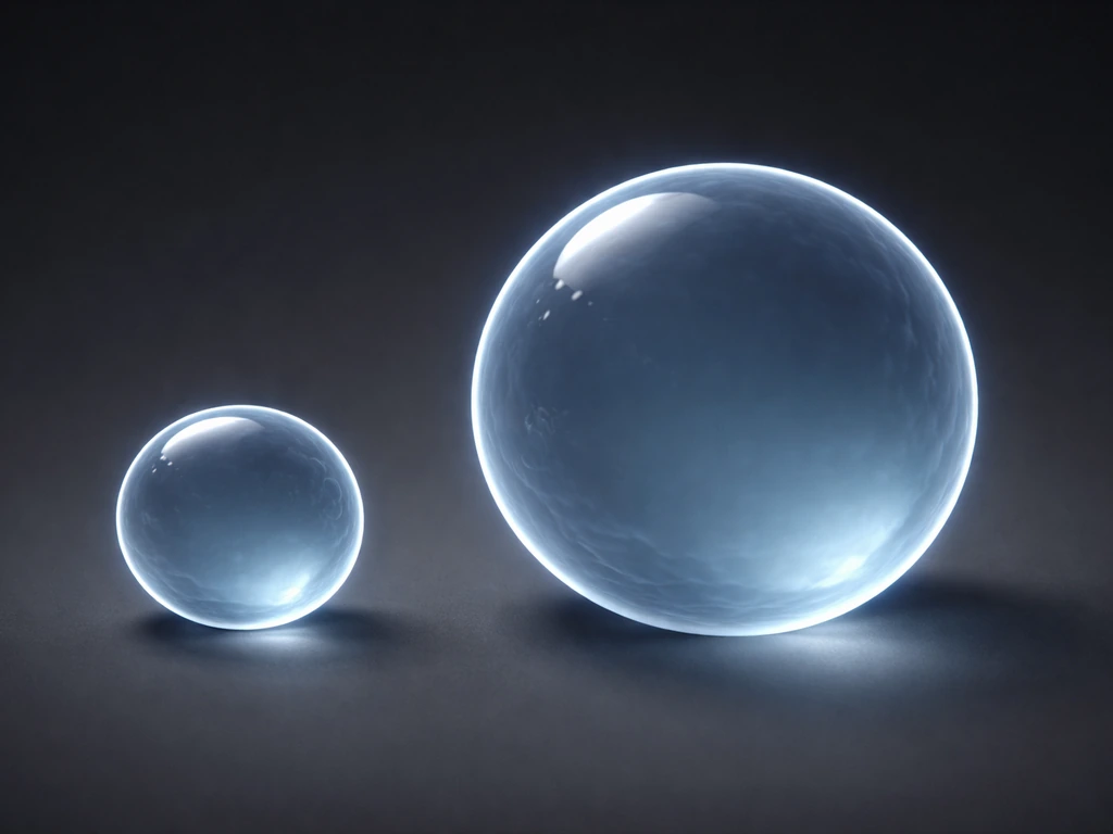 Two translucent cell spheres (small and large) shown with brighter outer rims to illustrate surface vs volume.