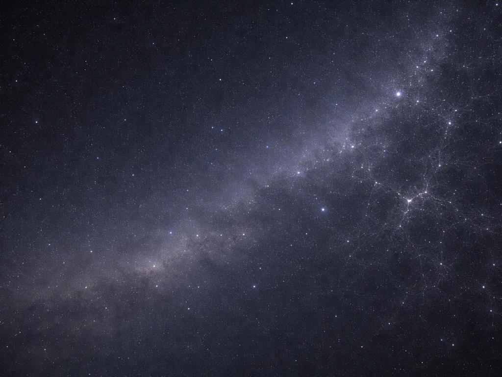 Hazy night sky with a subtle gradient of star clusters suggesting cosmic structure growing over time