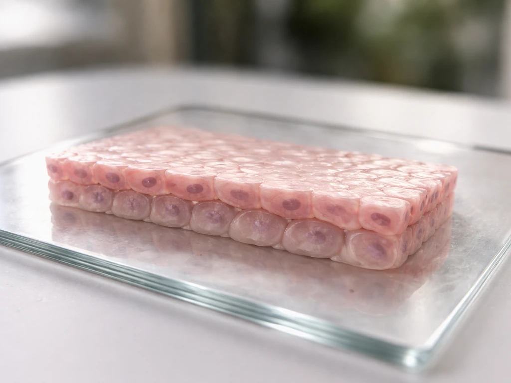 Macro photo of an epithelial tissue model showing layered cells transitioning from round to flatter forms