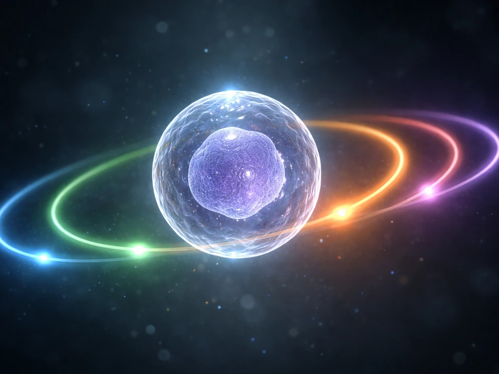Macro view of a cell nucleus with four glowing permission-ring checkpoints in sequence G1 to M.