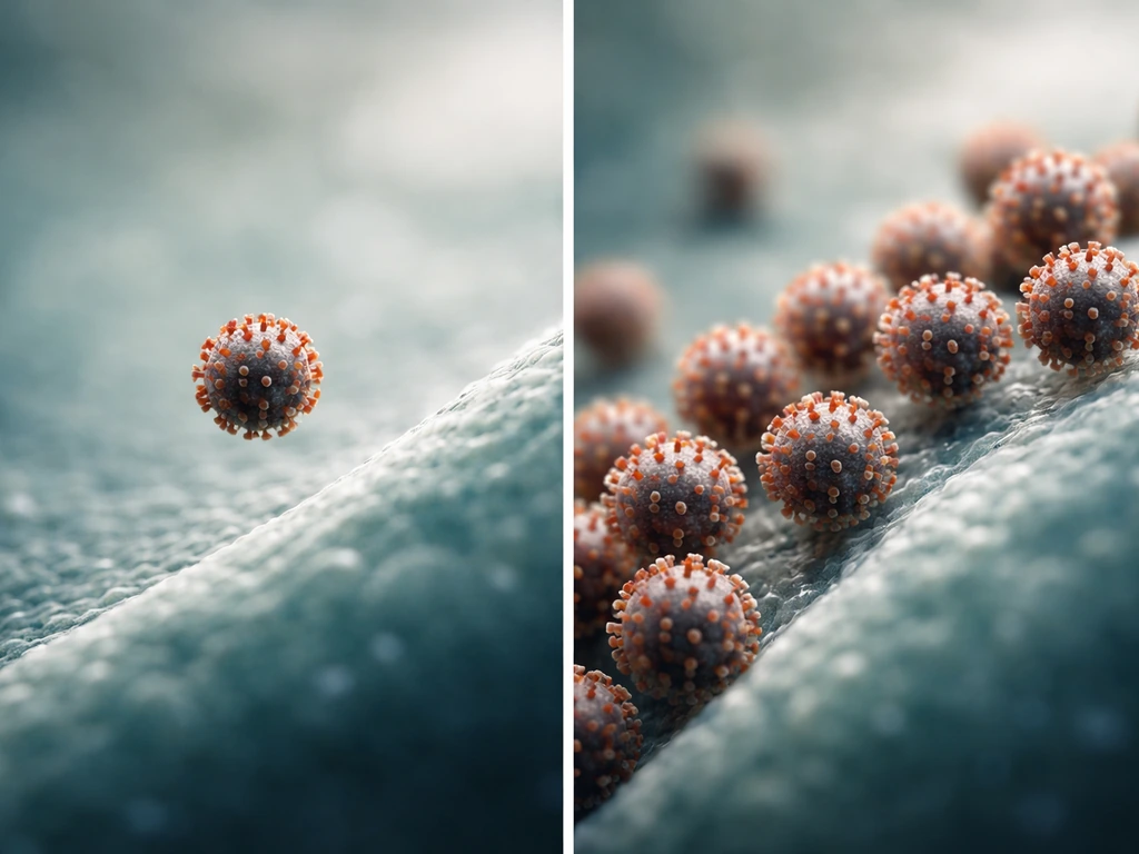 Virus count increases after infection while individual virions stay the same size