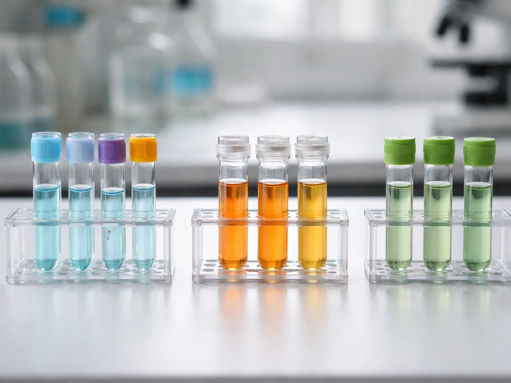 Three distinct lab test-tube sets on a clean bench, visually suggesting pluripotent, induced, and adult liver progenitor