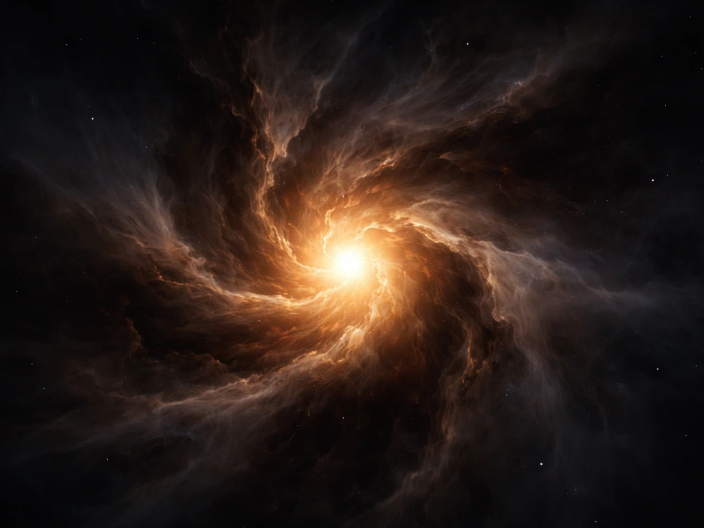 A dark molecular cloud collapses into a bright dense core, with gas and dust falling inward like a protostar forming.