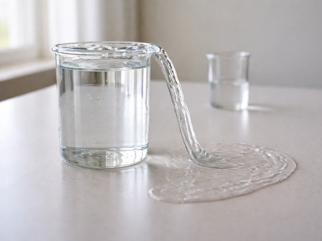 Minimal photo of an overfilled measuring cup with water spilling, symbolizing runaway exponential growth