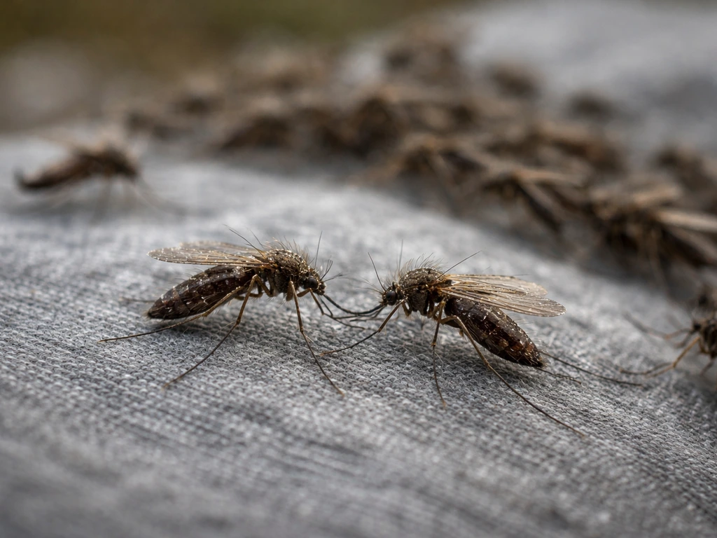 Close-up of Arctic mosquitoes crowded together, suggesting competition at high density