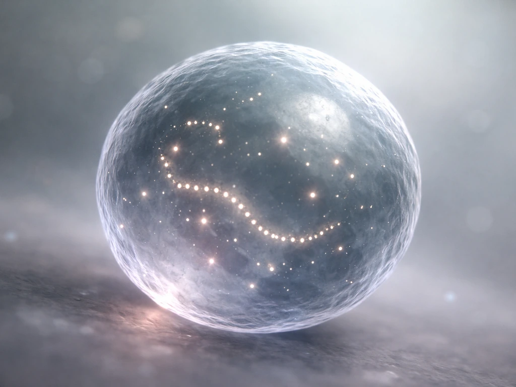 Macro view of a single lab cell with faint signals suggesting active protein synthesis.