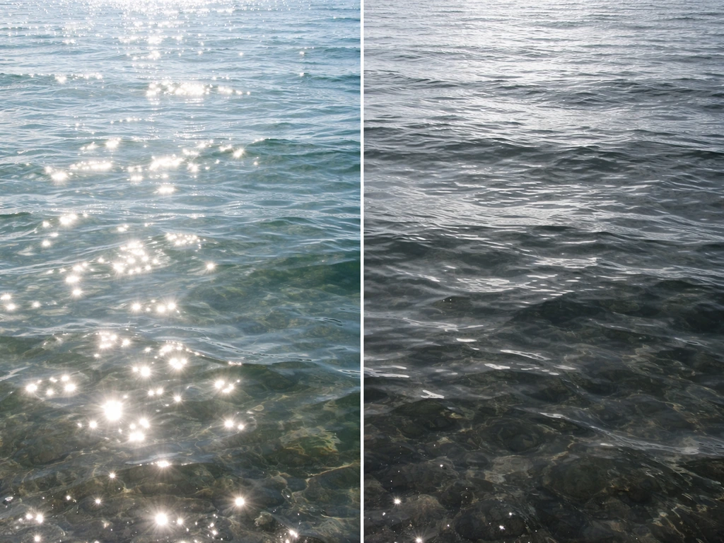 Sunlit vs shaded water surfaces to show light controlling phytoplankton growth rates