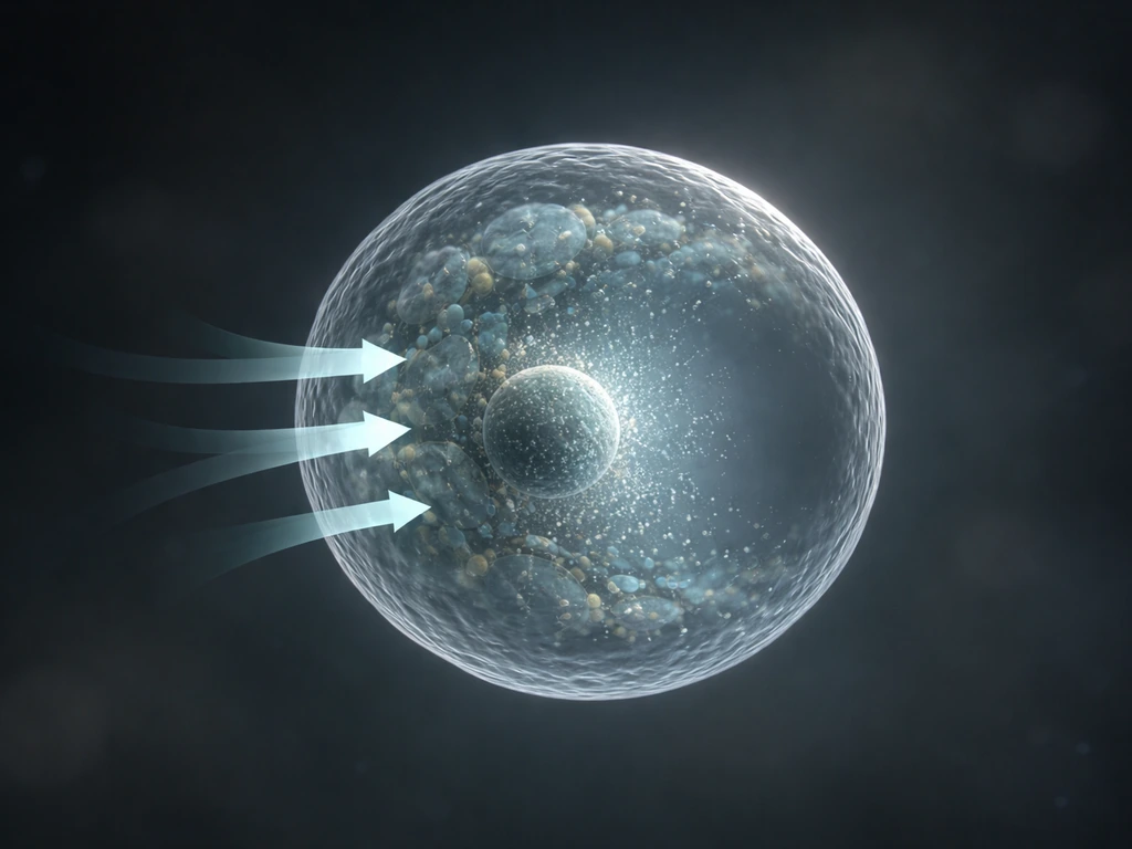 A single cell with arrows entering nutrients and oxygen, showing an expanding internal demand gap.