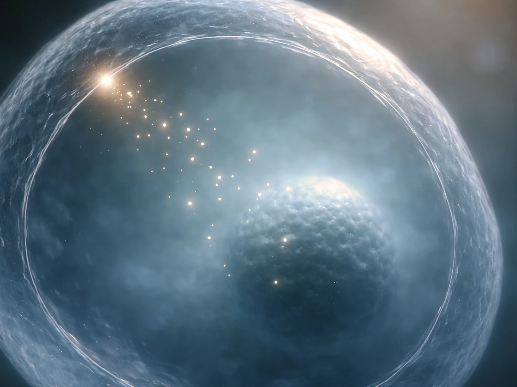 Single cell interior with nutrients diffusing inward from the membrane toward a sparser center.