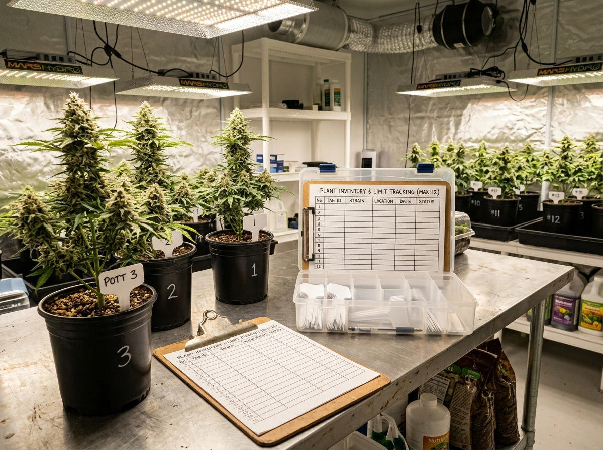 Plant-count tracking setup with blank tags and flowering plants