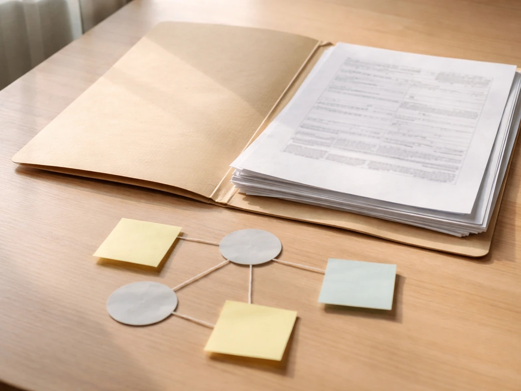 Close-up of a blank document folder and pages on a wooden desk, suggesting ownership and interest review