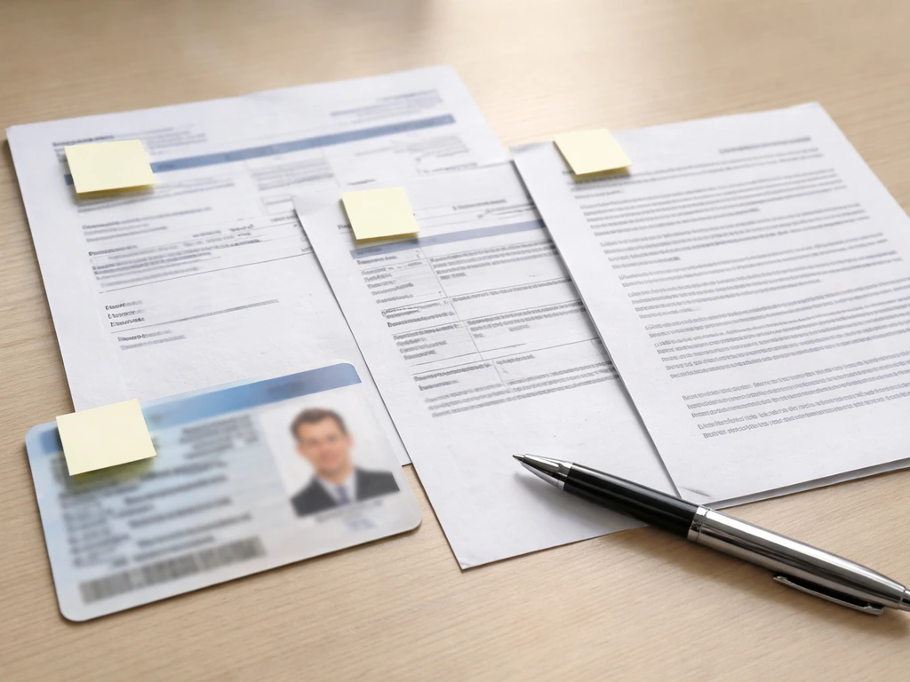 Close-up of an ID card and utility/lease documents arranged like a checklist for age and residency proof.