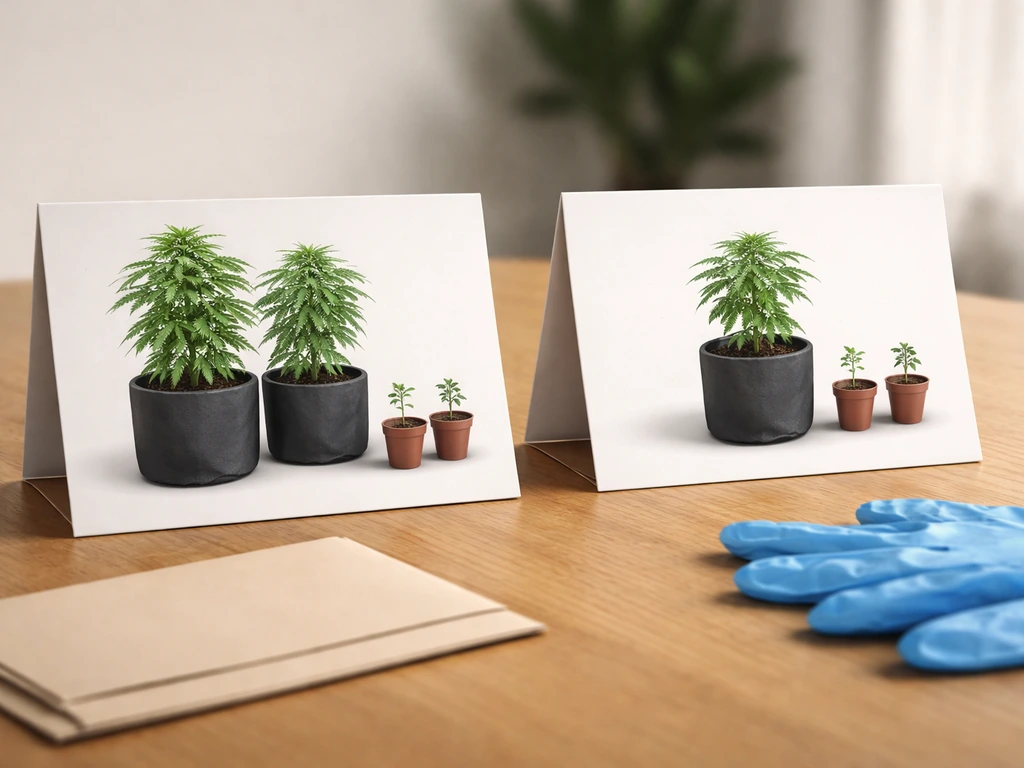 Two side-by-side plant-limit cards on a wooden table with potted plants, no text.
