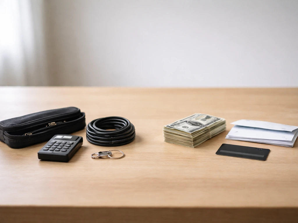 Minimal photo showing two separate cost buckets: startup setup items vs monthly bills in an anonymous setting.